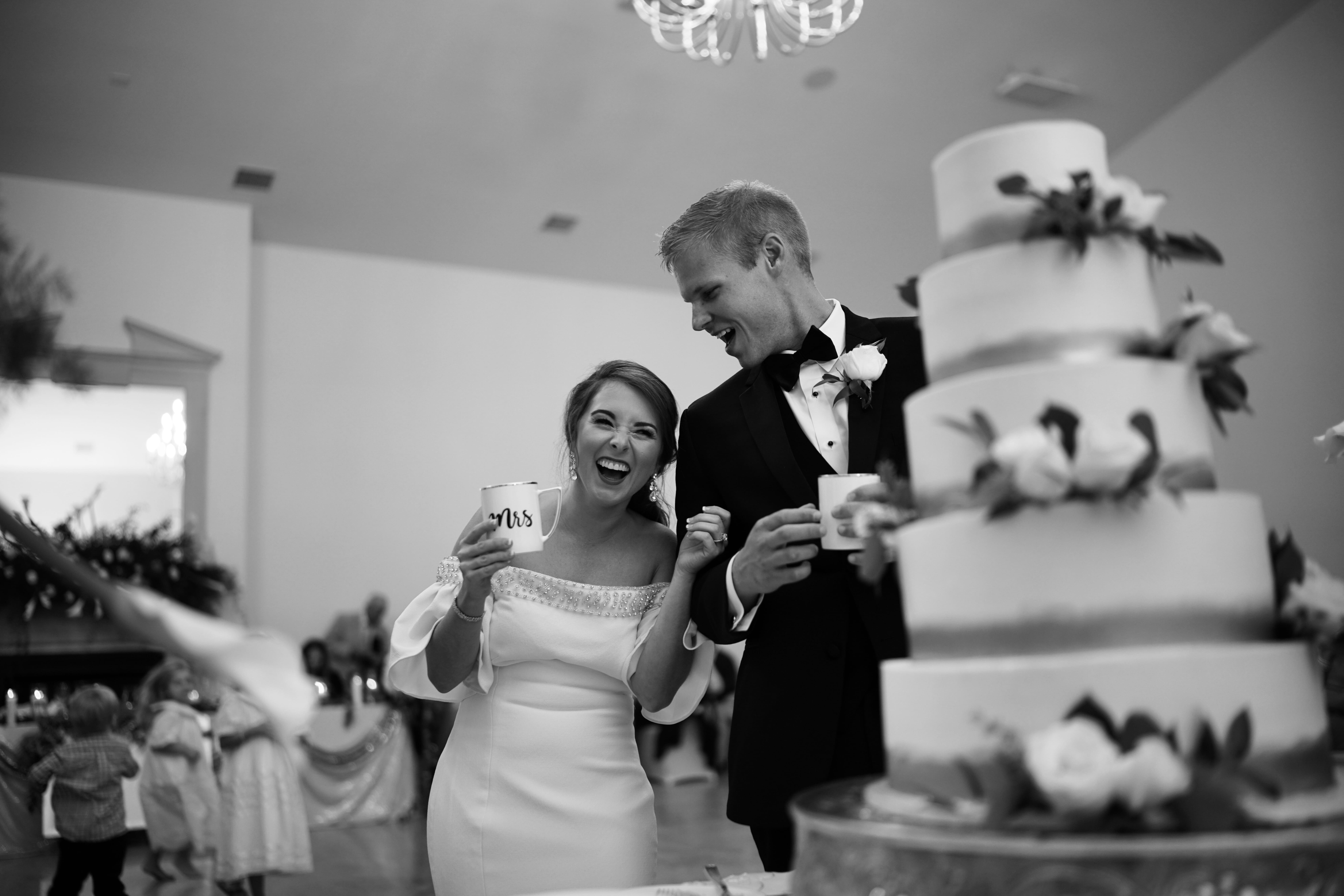 bride and groom laughing